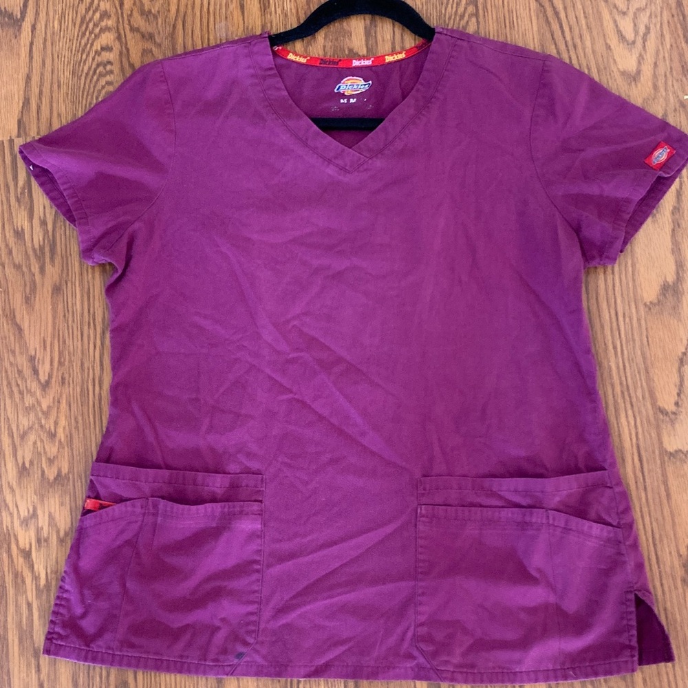 Dickies Women's Short Sleeve V-Neck Top in Plum